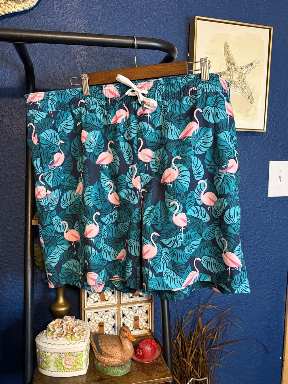 Men's Teal Flamingo Swim Trunks - Tropical Print